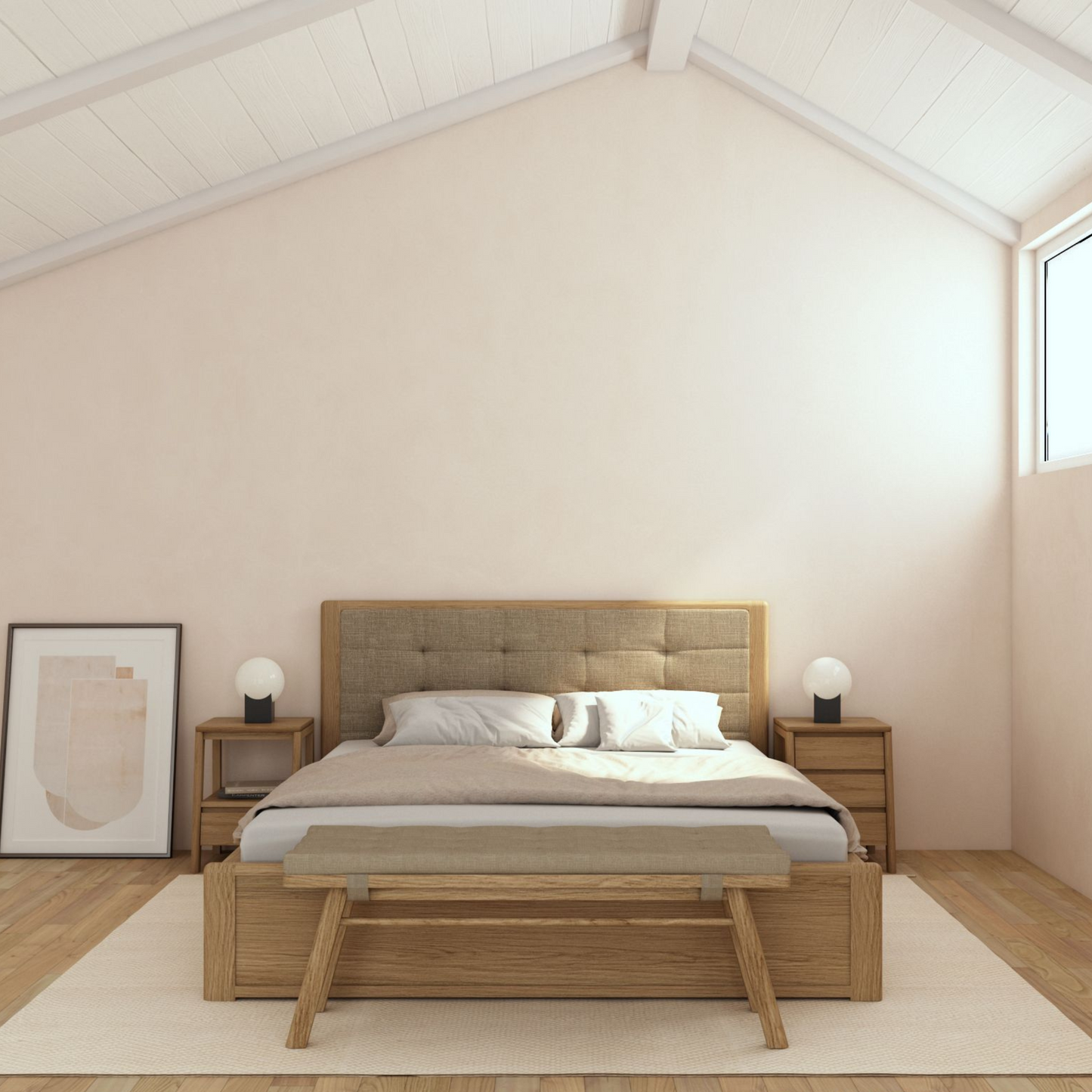 Bedroom interior with bed and bench