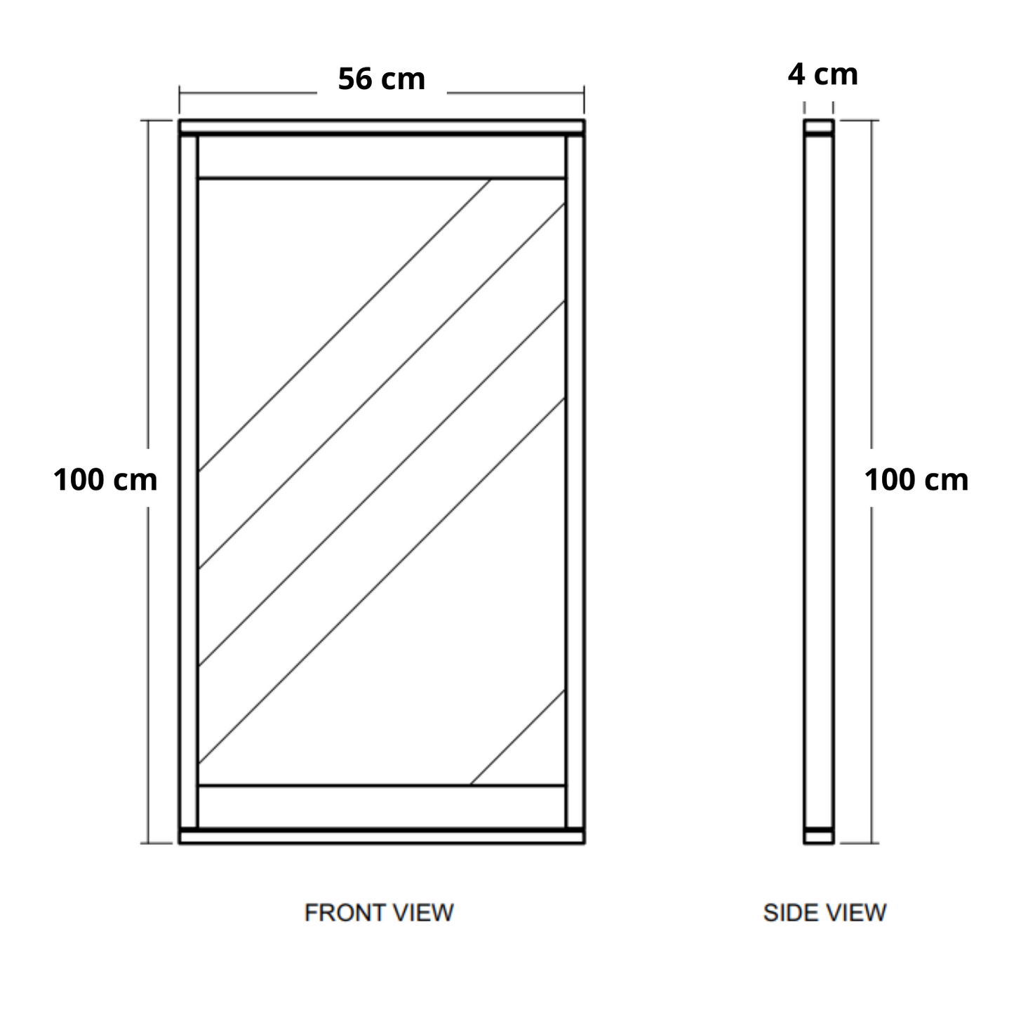 Diagram of a rectangular mirror with dimensions.