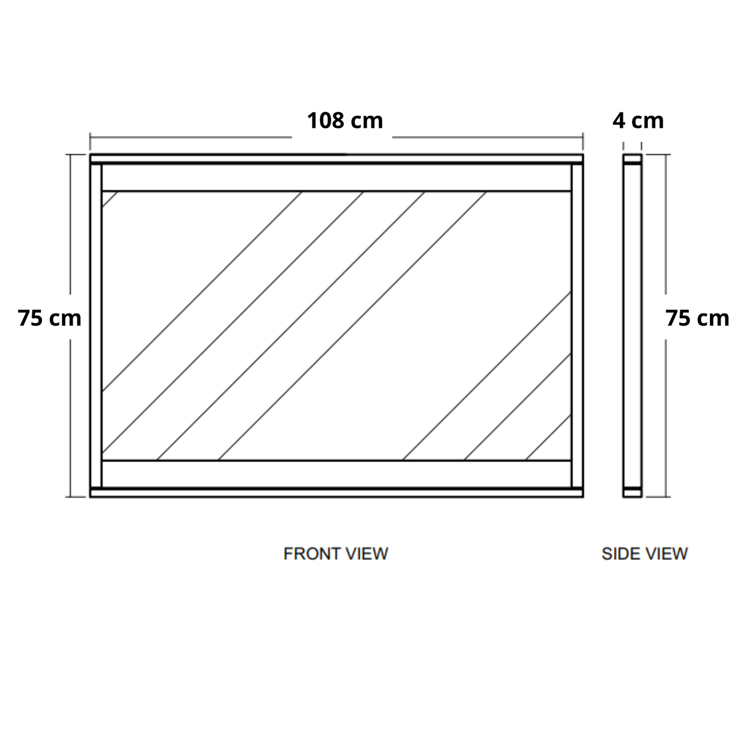 Diagram of a rectangular mirror with dimensions.