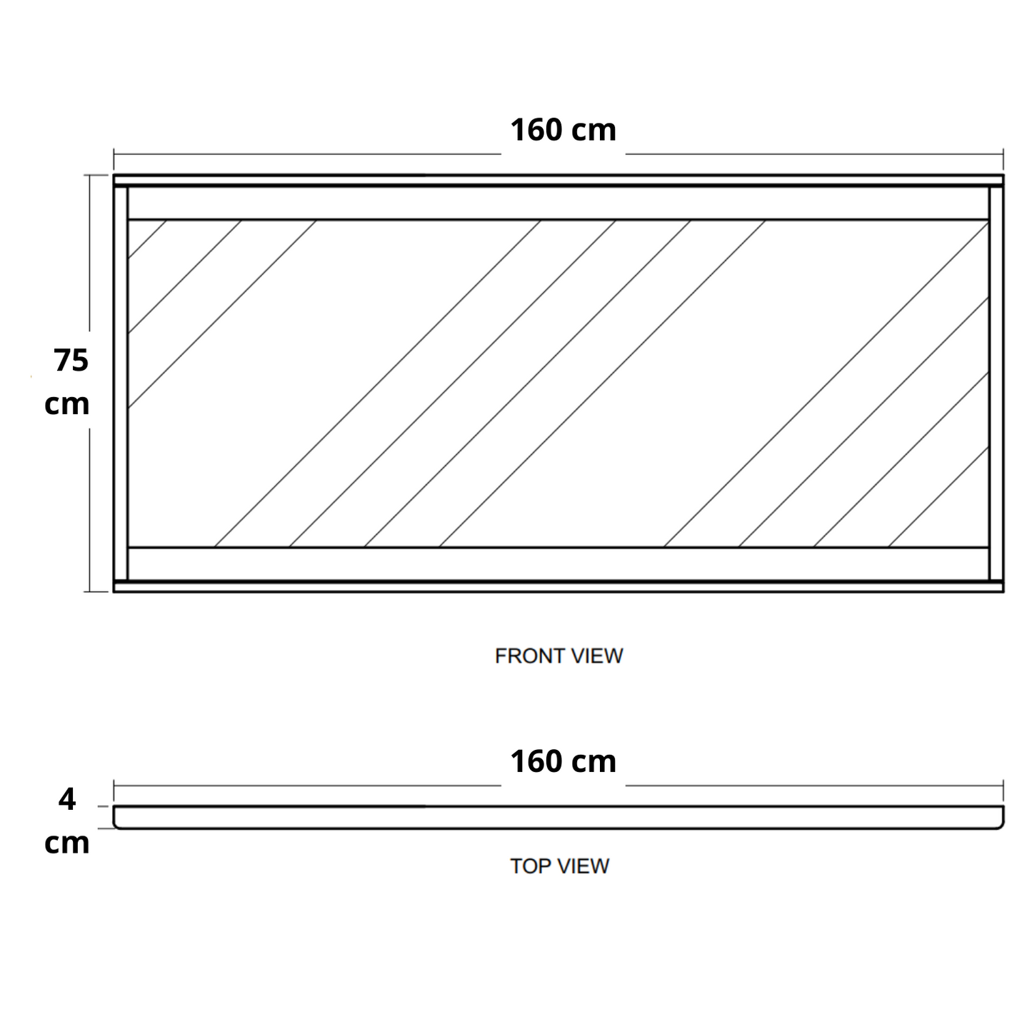 Diagram of a rectangular mirror with dimensions labeled.