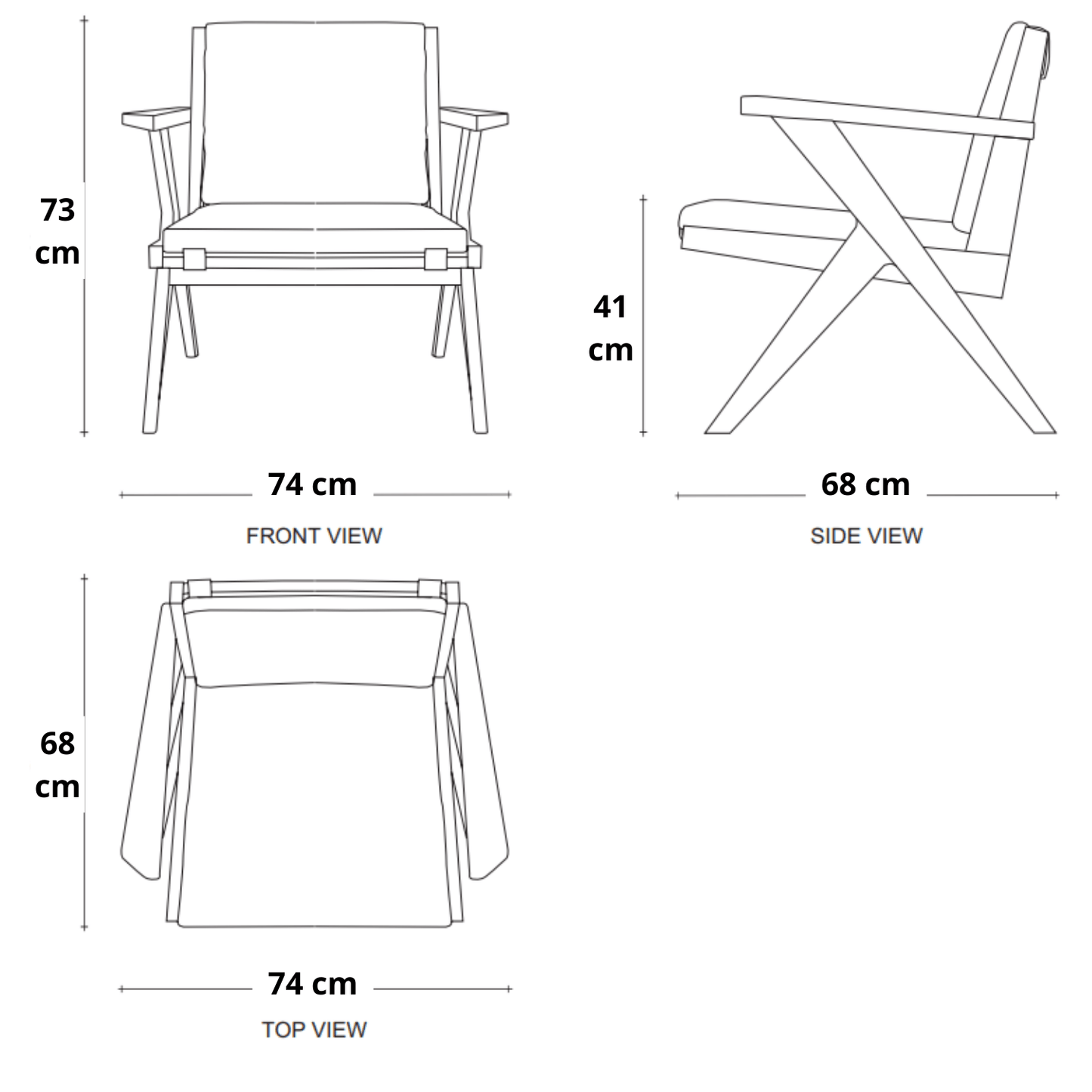 Diagram of chair with dimensions.