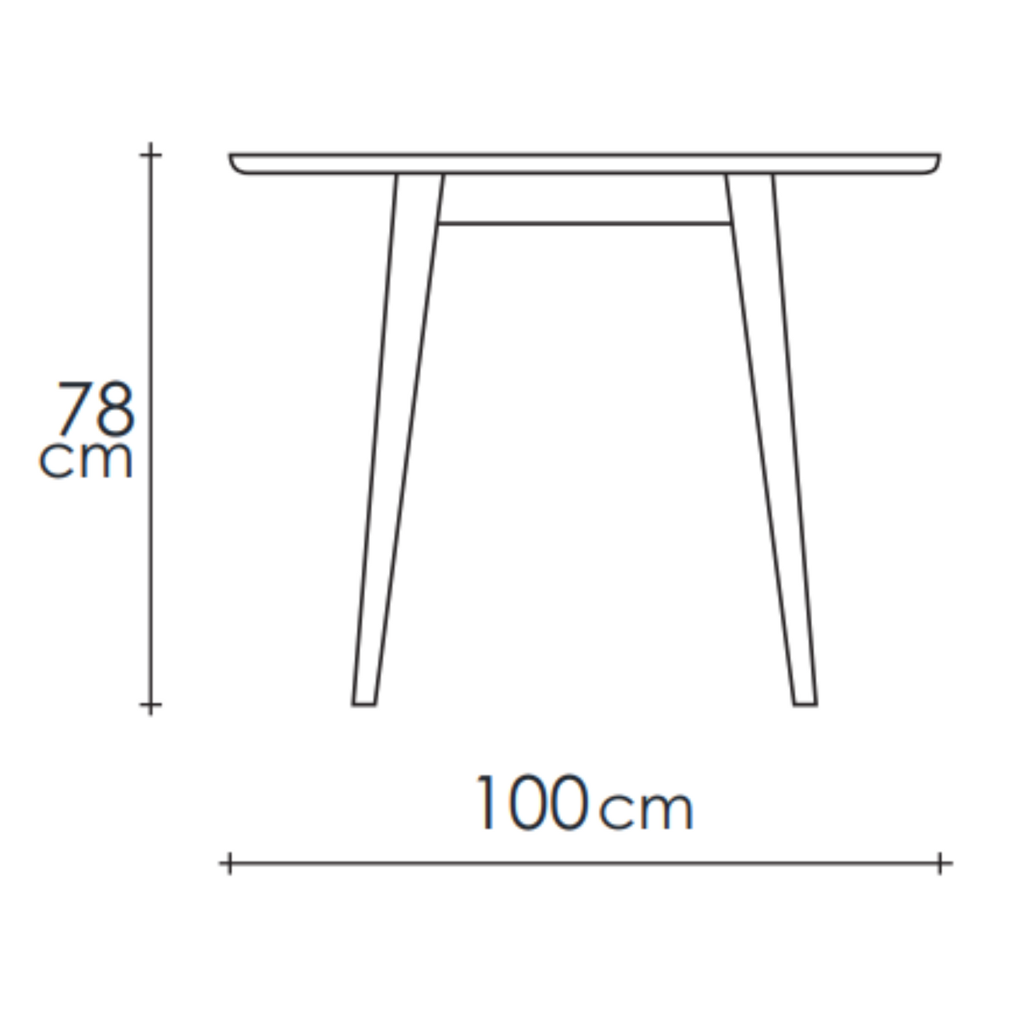 Line drawing of a table with dimensions.