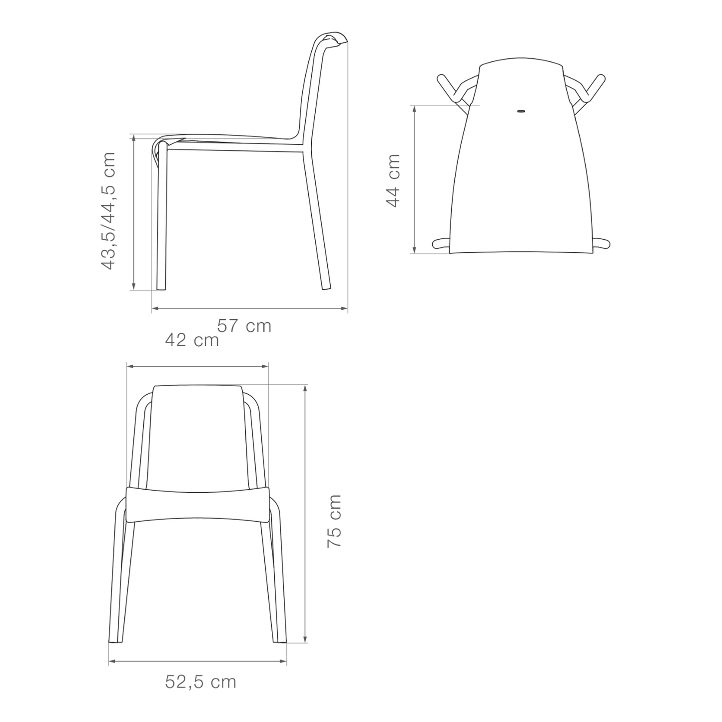Diagram of a chair with dimensions.
