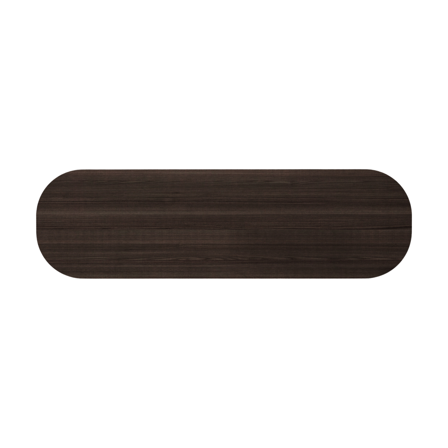 Dark brown, oval-shaped wooden table.