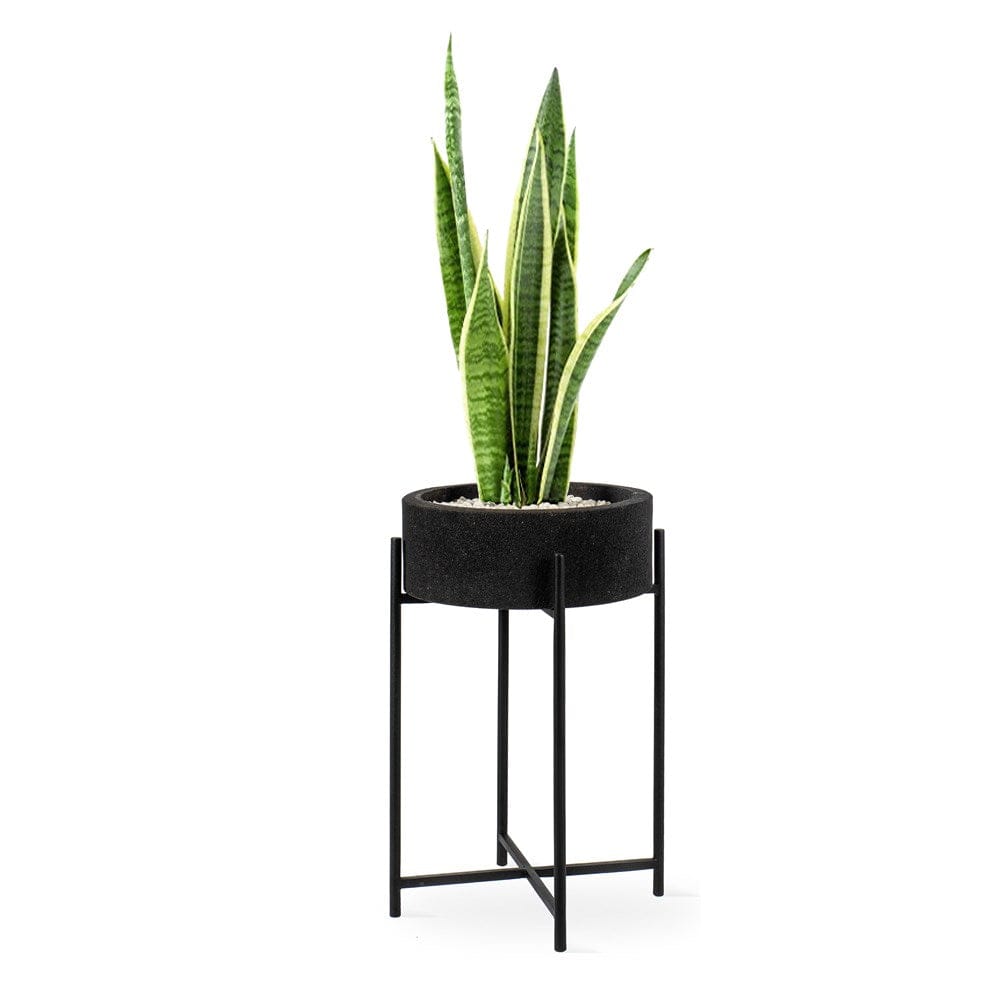 Lava Stone Planter & Stand (Small) | SLH Designer Furniture-Homewares-SLH-Black-Lavastone,Powdercoated Metal-SLH AU