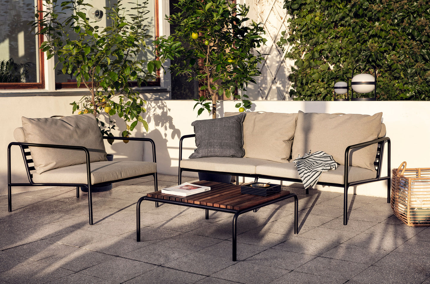 AVON patio set with sofa, chair, and table