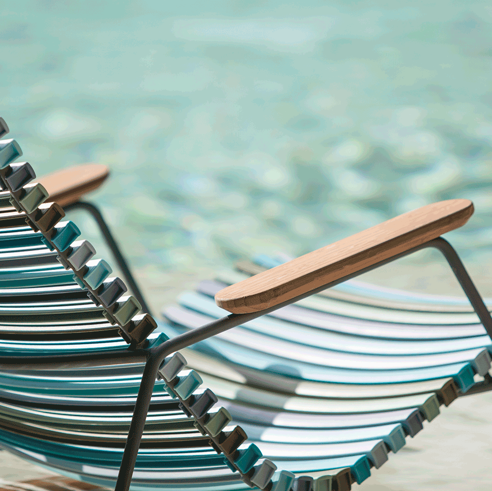 Blue stripe chair by the pool