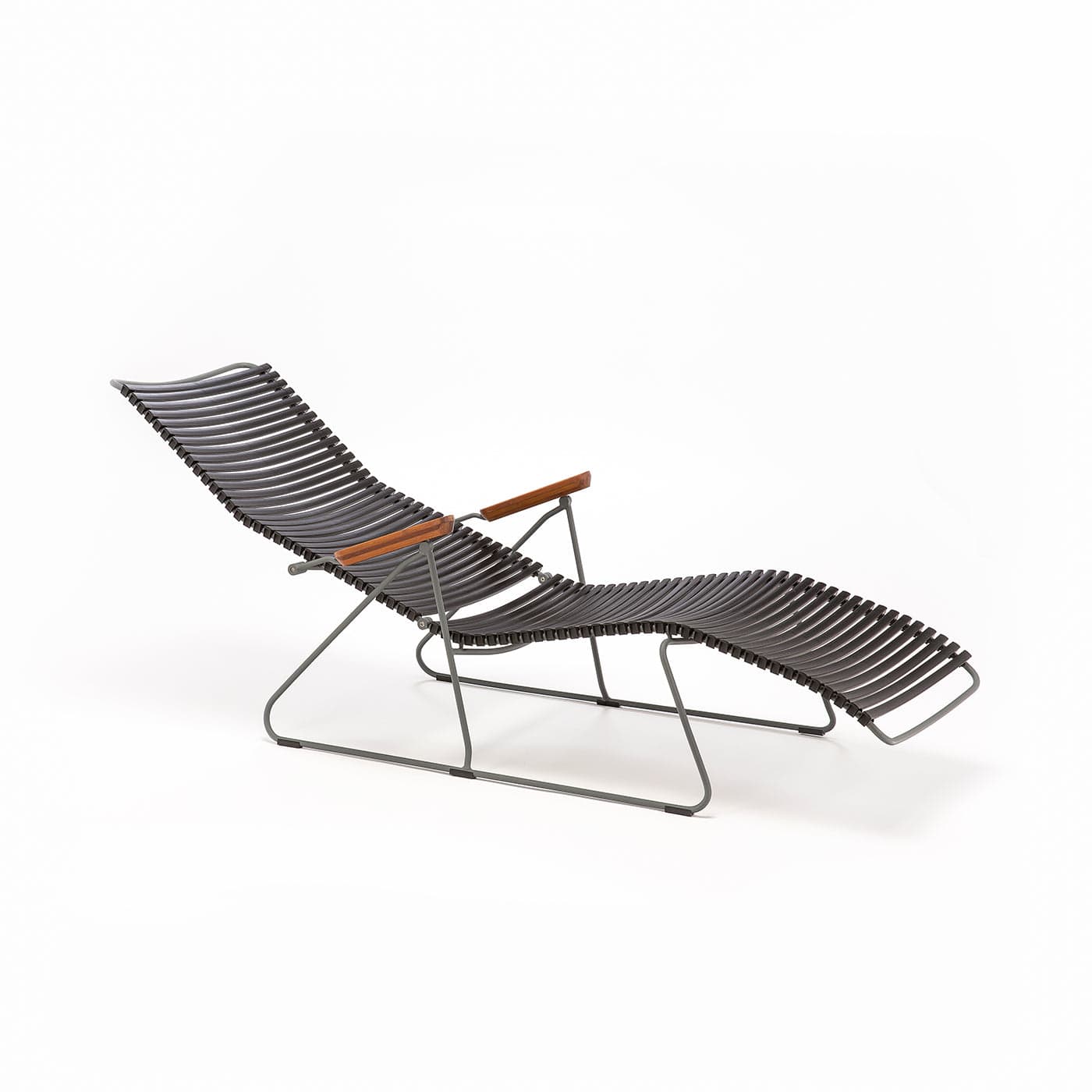 Black Click sunlounger with wood armrests