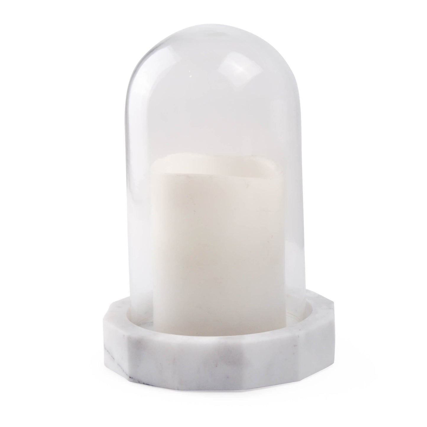 DFH2067 candle holder with glass dome and marble base.