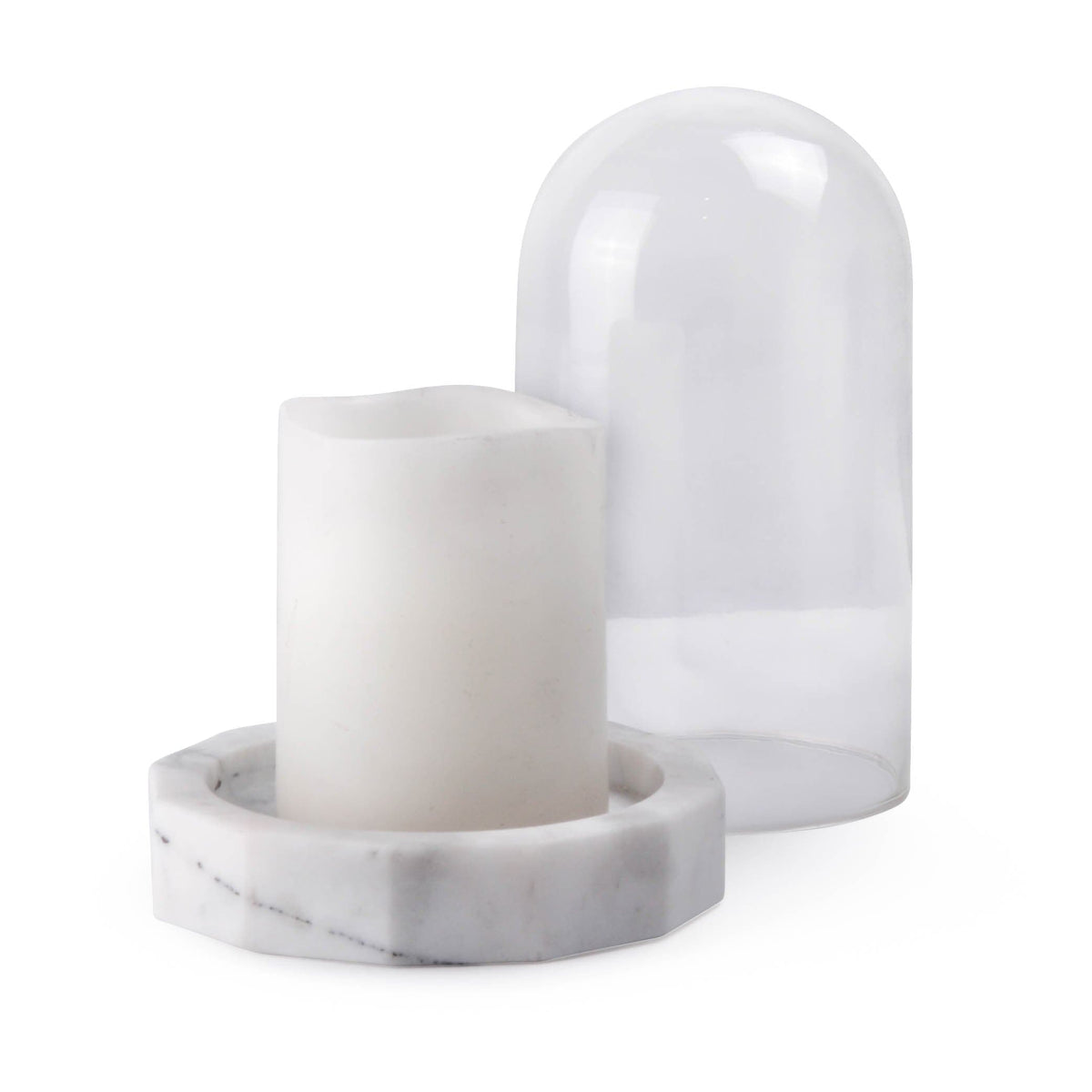 DFH2067_2 Marble Candle Holder with Glass Dome
