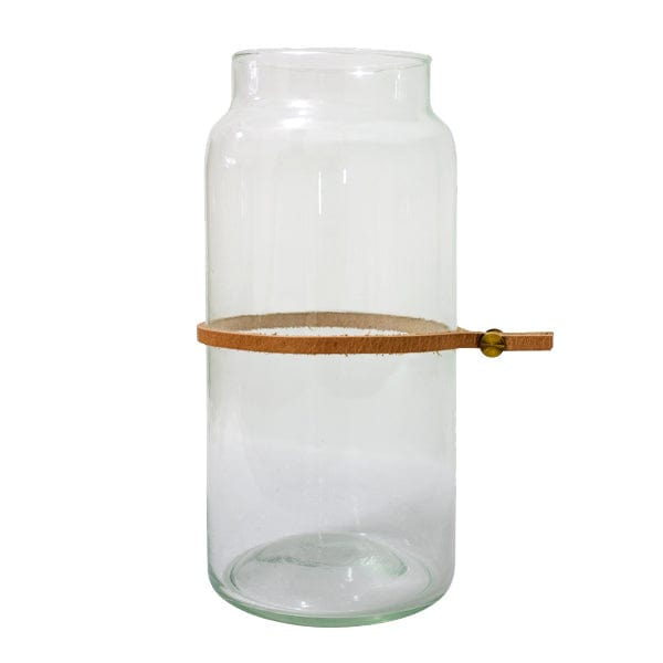 DFH92174-1 Clear Glass Vase with Leather Strap