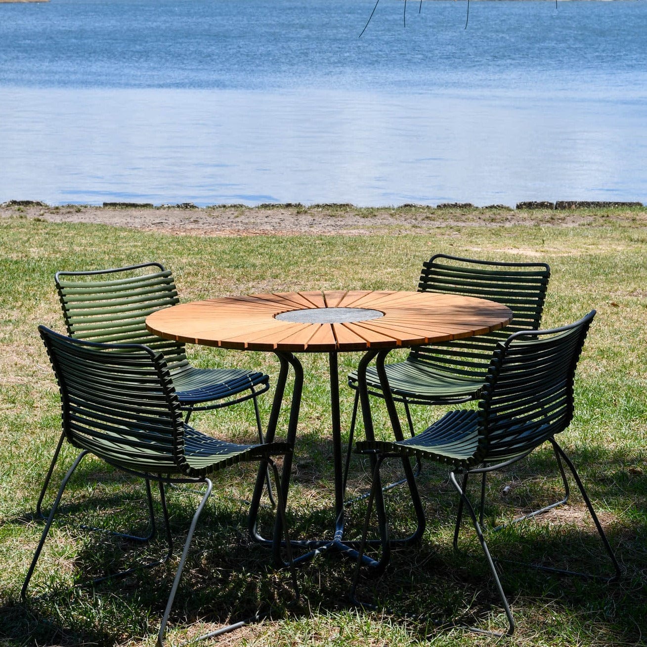 Outdoor dining set by the water