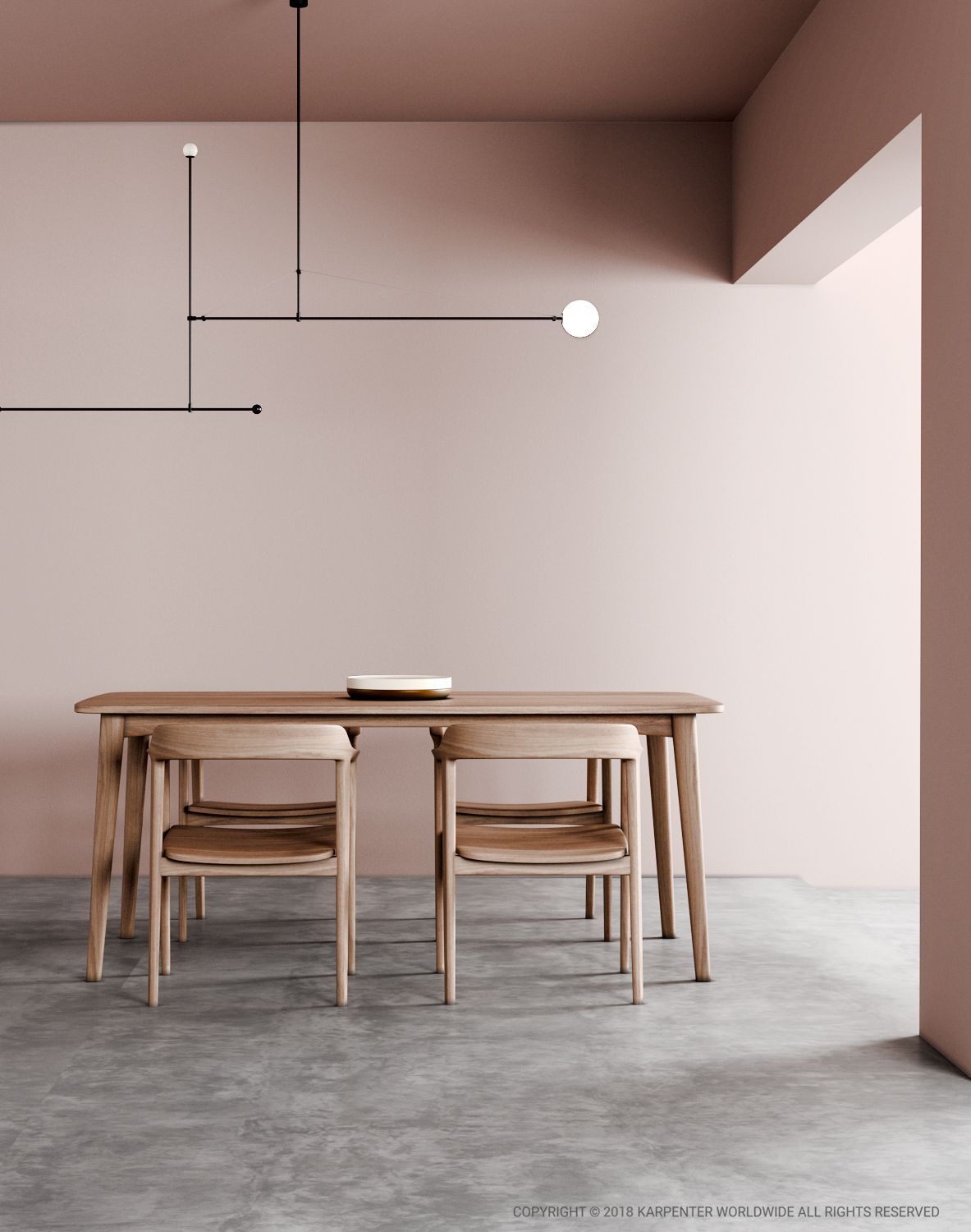 Dining room with modern lighting and table