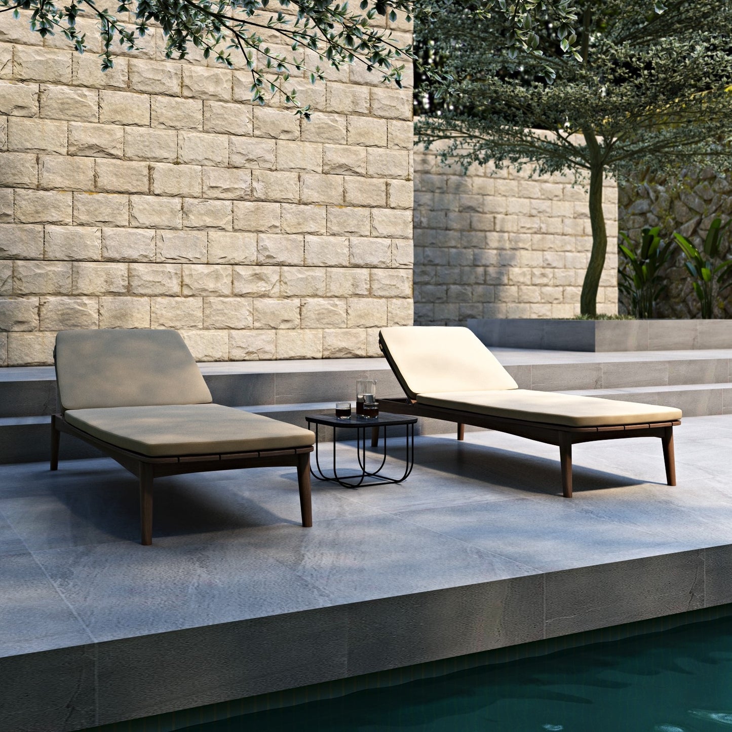 Grasshopper outdoor sunbeds by pool