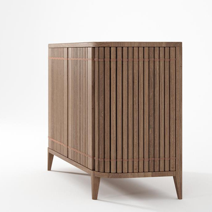 KKP01T Sideboard with vertical wood slats and copper accents.