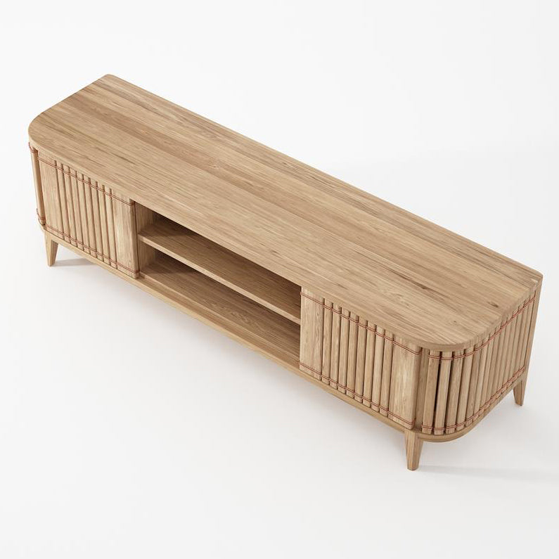 Wooden media console with ribbed doors