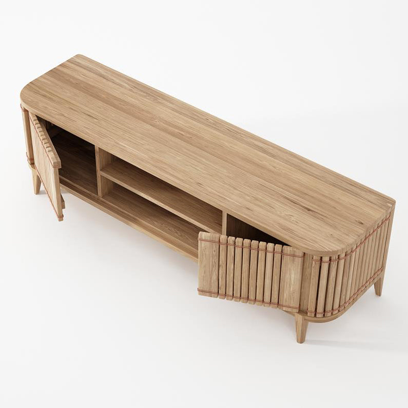 KKP03O_5 wooden TV stand with slatted doors
