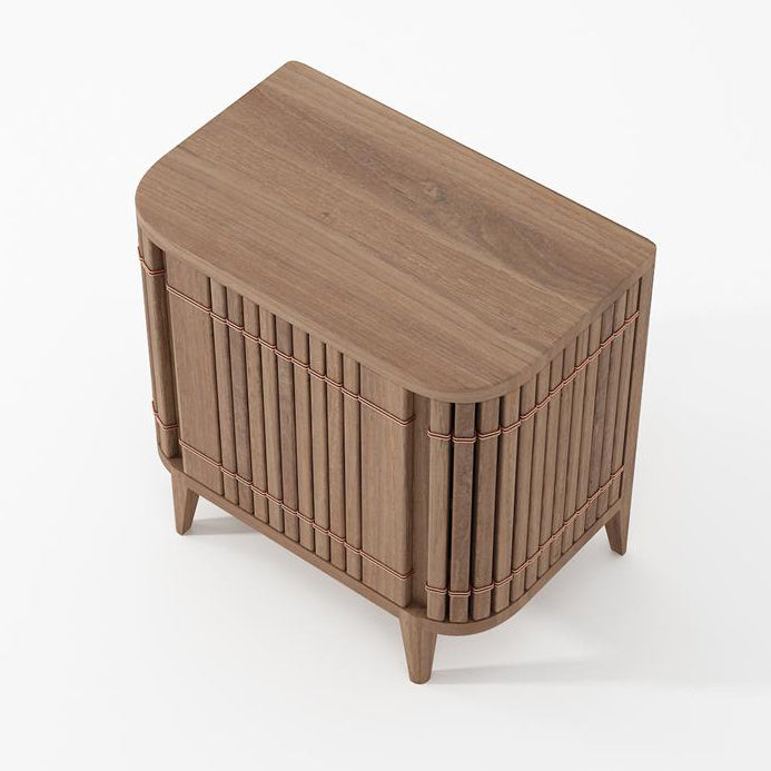 Wooden nightstand KKP04T_5, with slatted sides, top view.