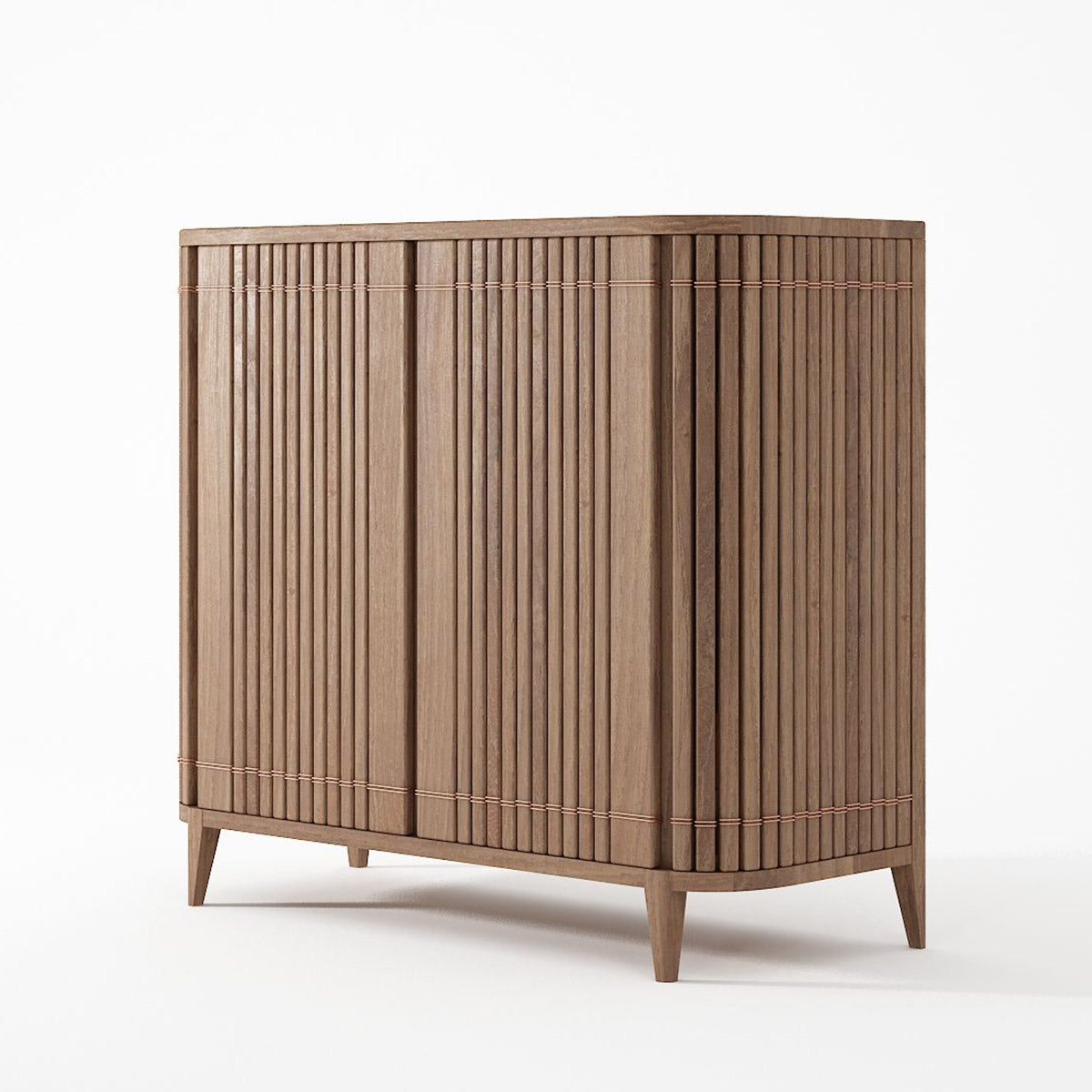 Wooden cabinet with vertical slat design