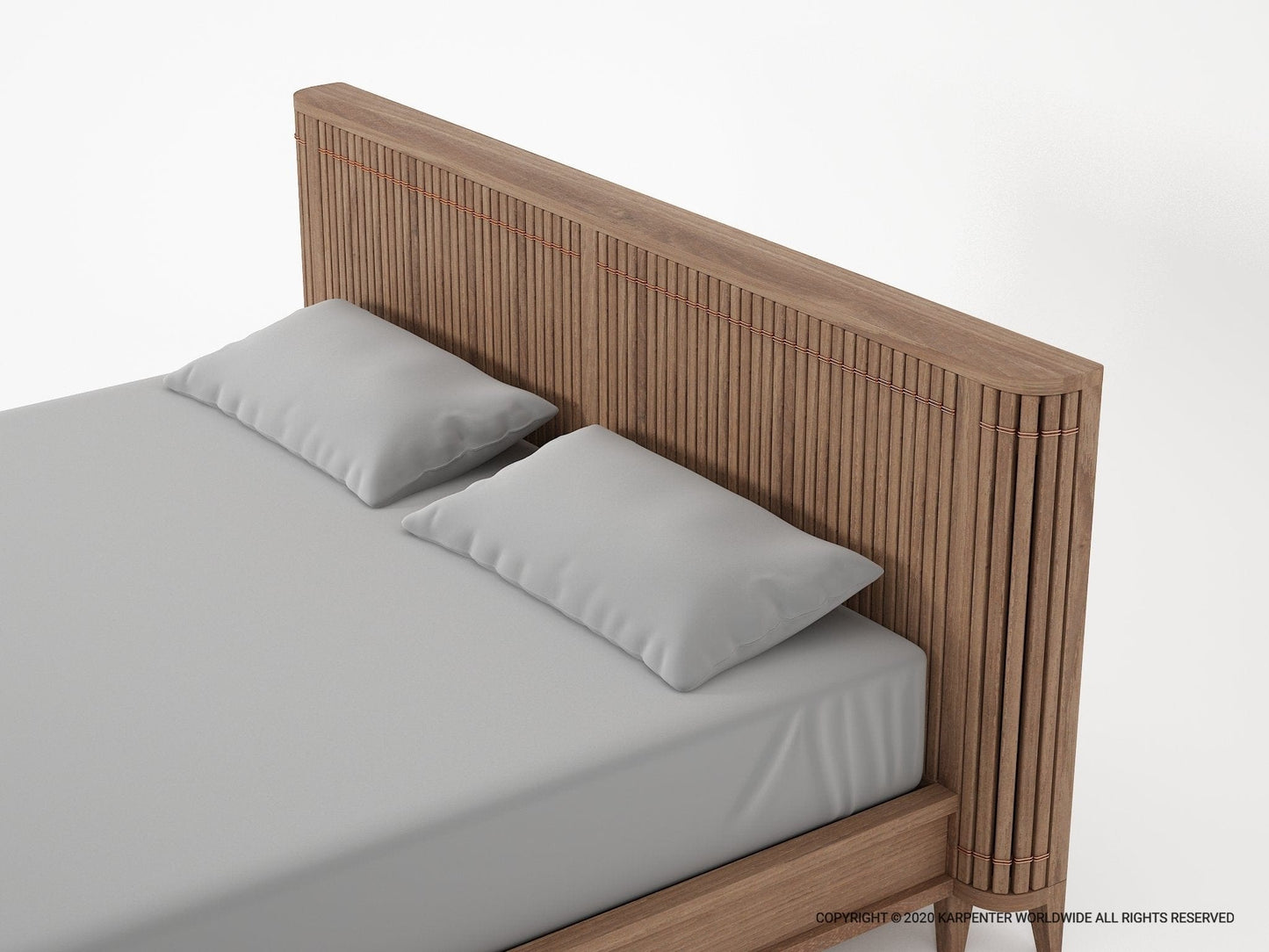 KKP14T-05 bed with wooden headboard and pillows