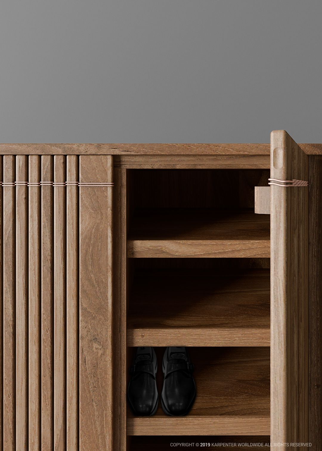 KOPPAR shoe rack with open door and visible shoes.