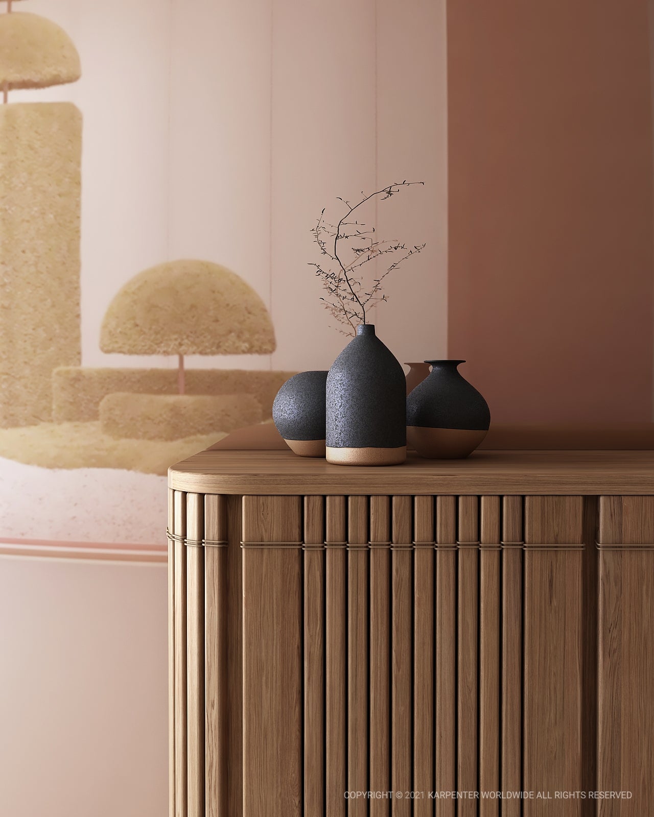 KOPPARSideboard with vases, modern wood cabinet design