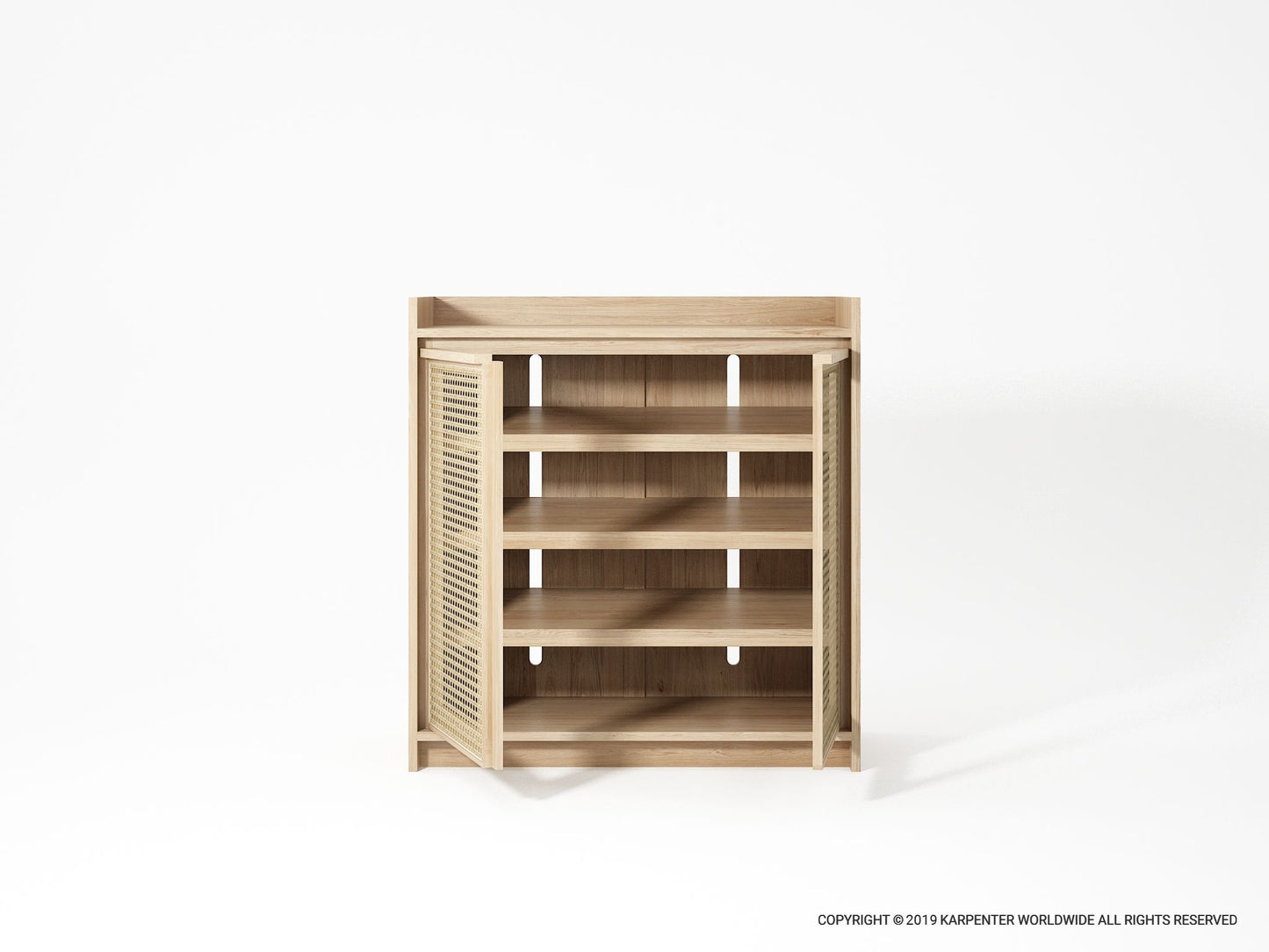 KRT006O-4 wooden shoe cabinet with open door and shelves