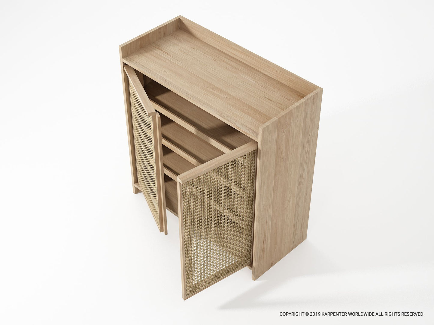 Wooden cabinet with cane doors