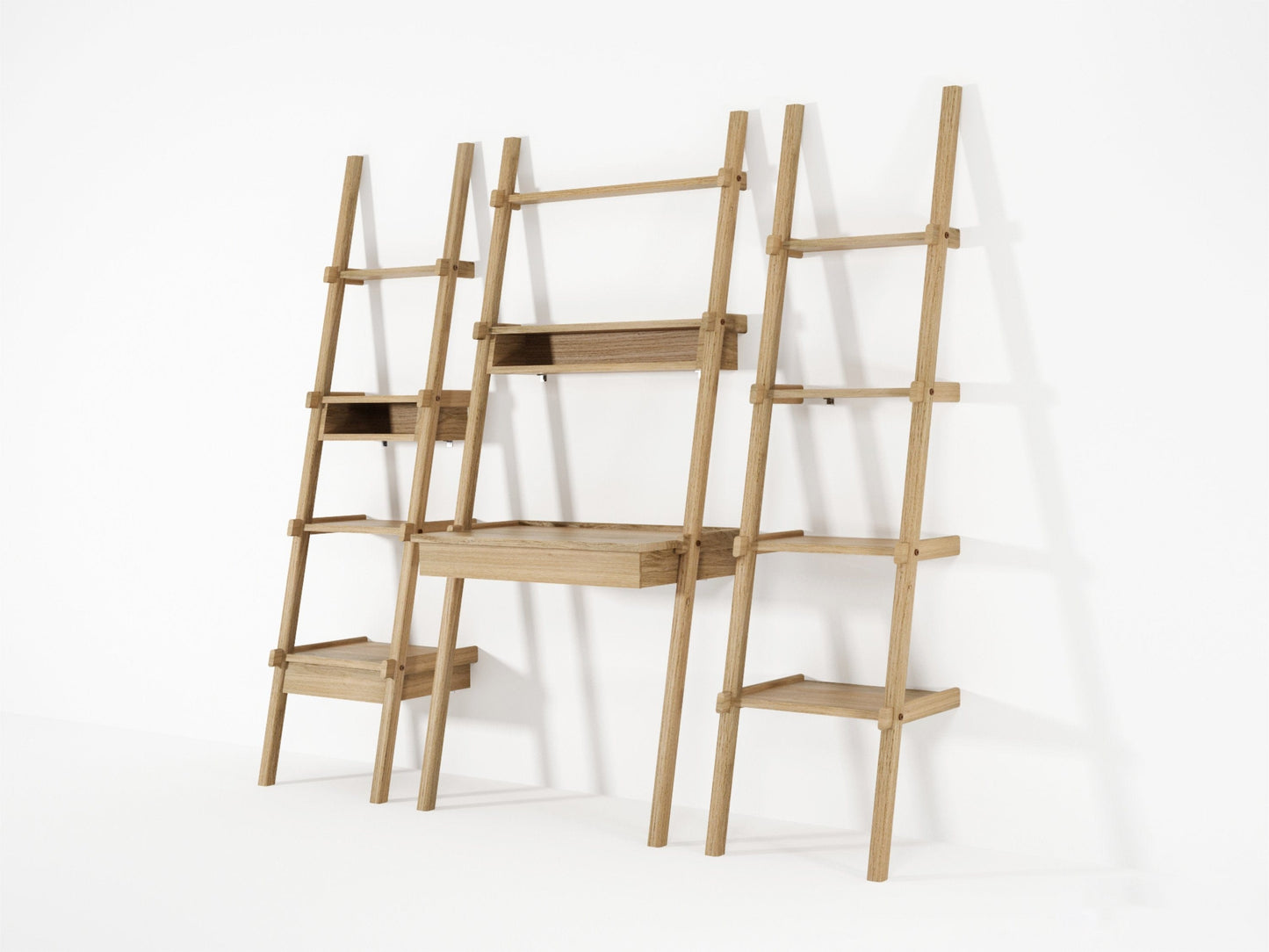 Wooden ladder desk with shelves