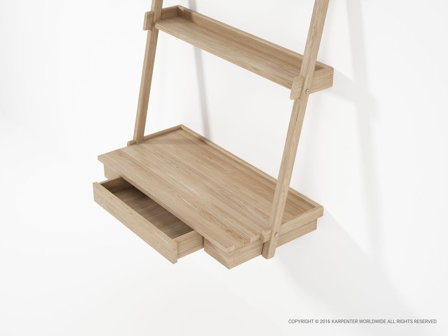 Wooden wall-mounted shelf with drawer