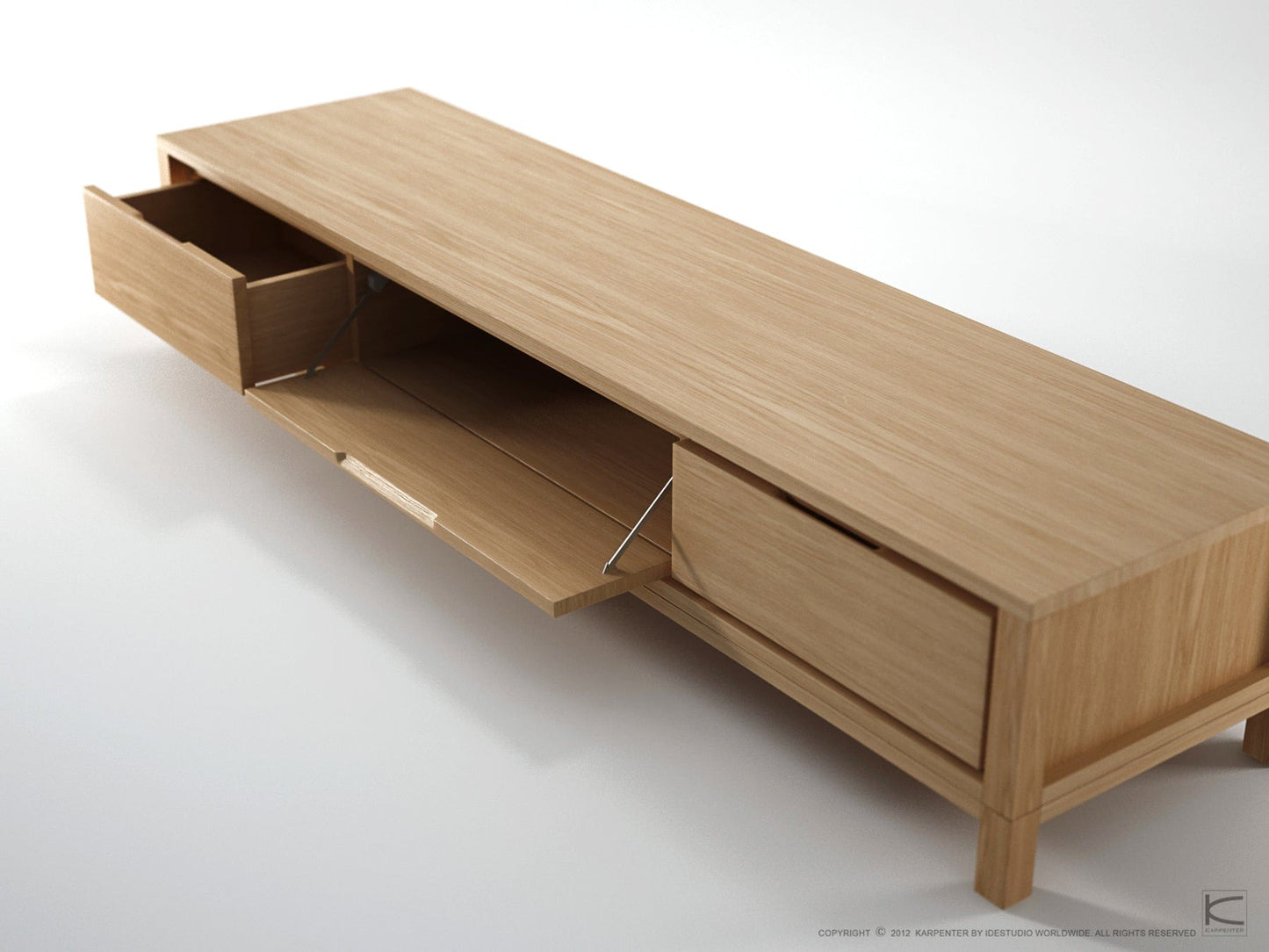 KSD007O-6 Modern Oak TV Stand with Open Drawers