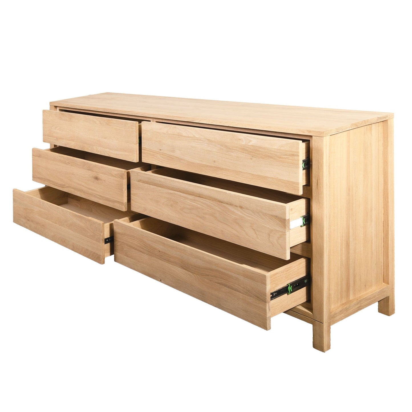 Wooden dresser with partially open drawers