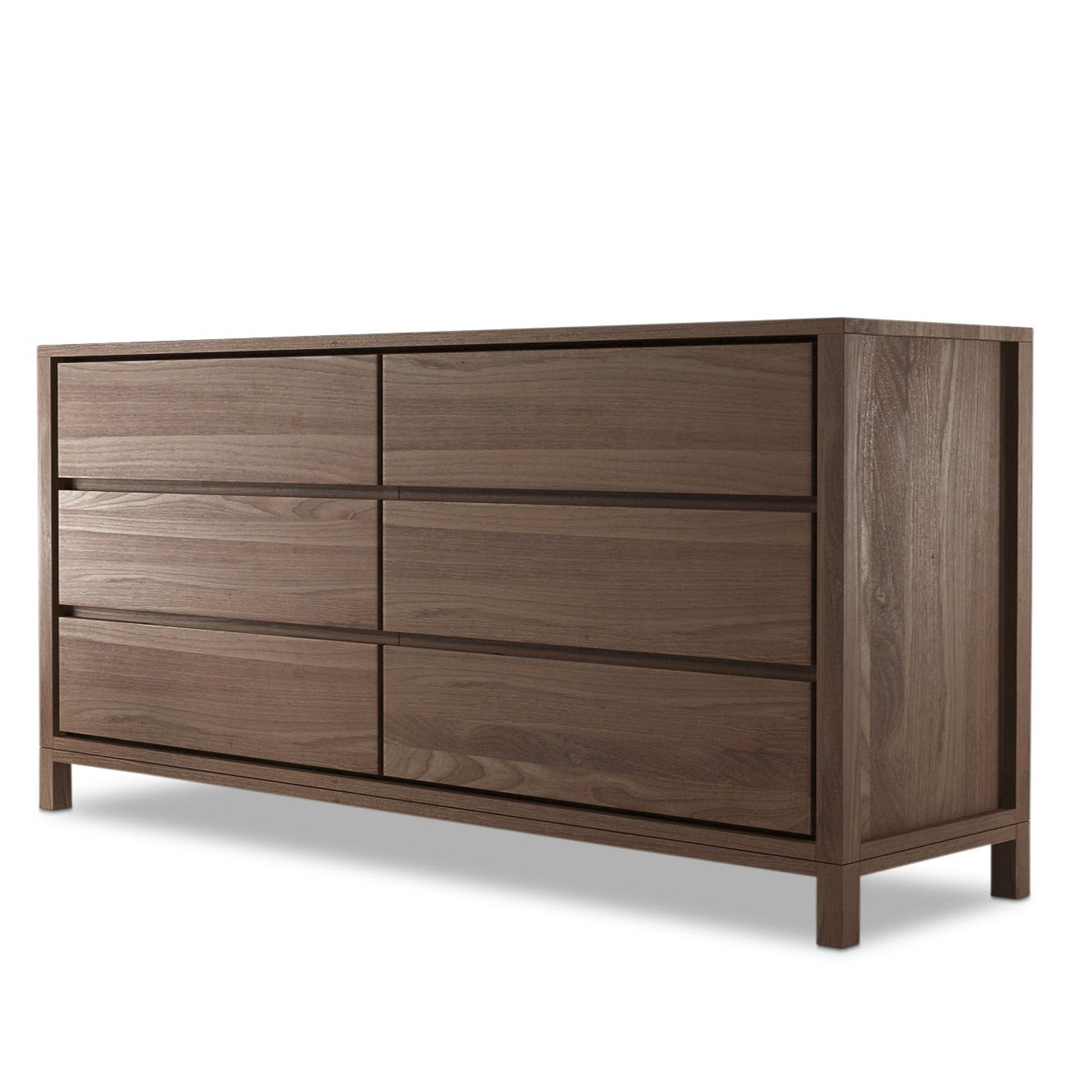 Modern six-drawer dresser in brown wood
