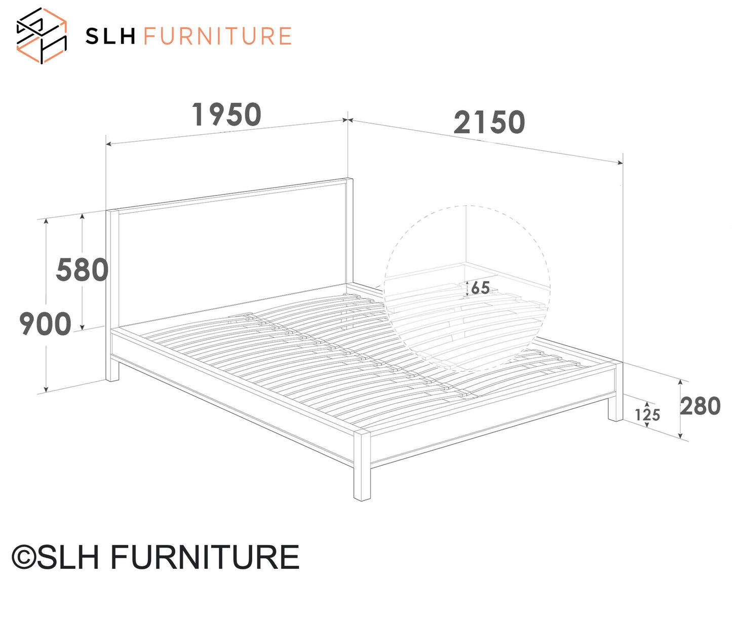 KSD017 King Bed Dimensions - 1950x2150mm