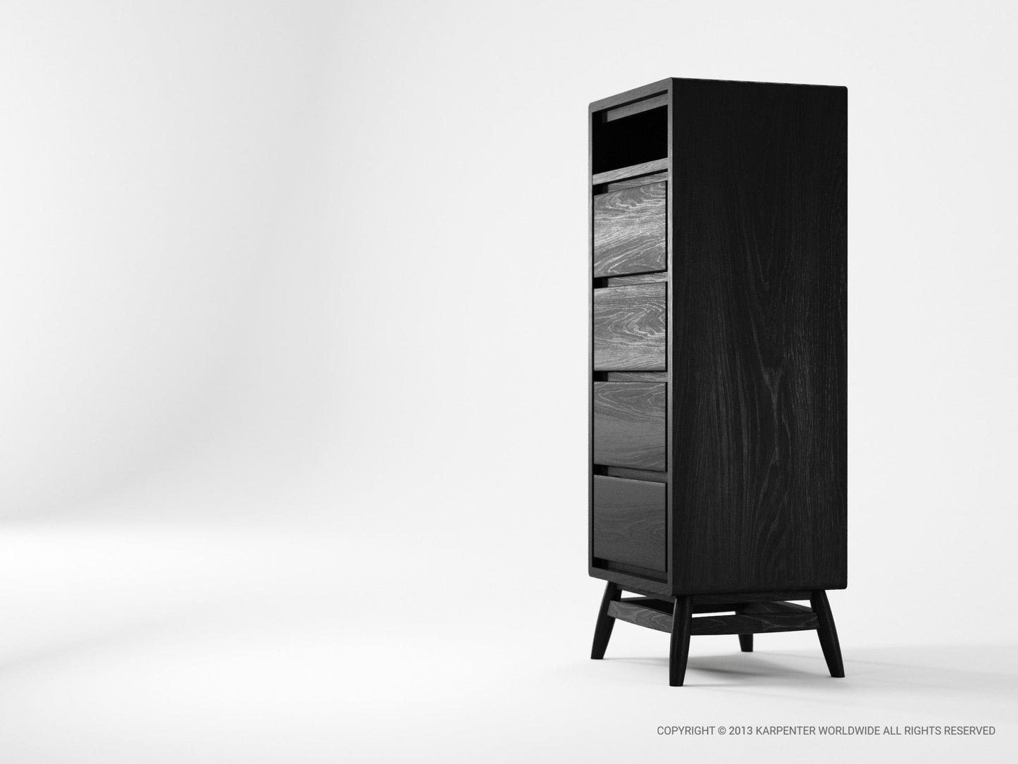 KT028SB__3 Black Wooden Narrow Chest of Drawers