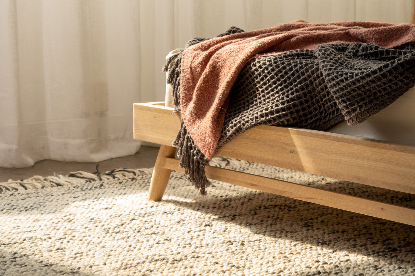 Waffle knit blanket and rug detail