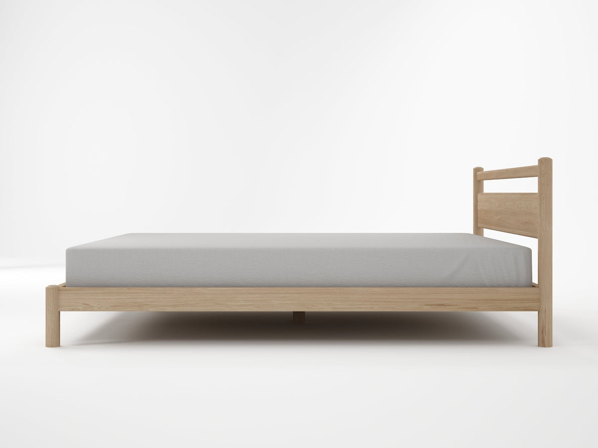 KTA010O__5 Wooden Bed Frame with Gray Mattress