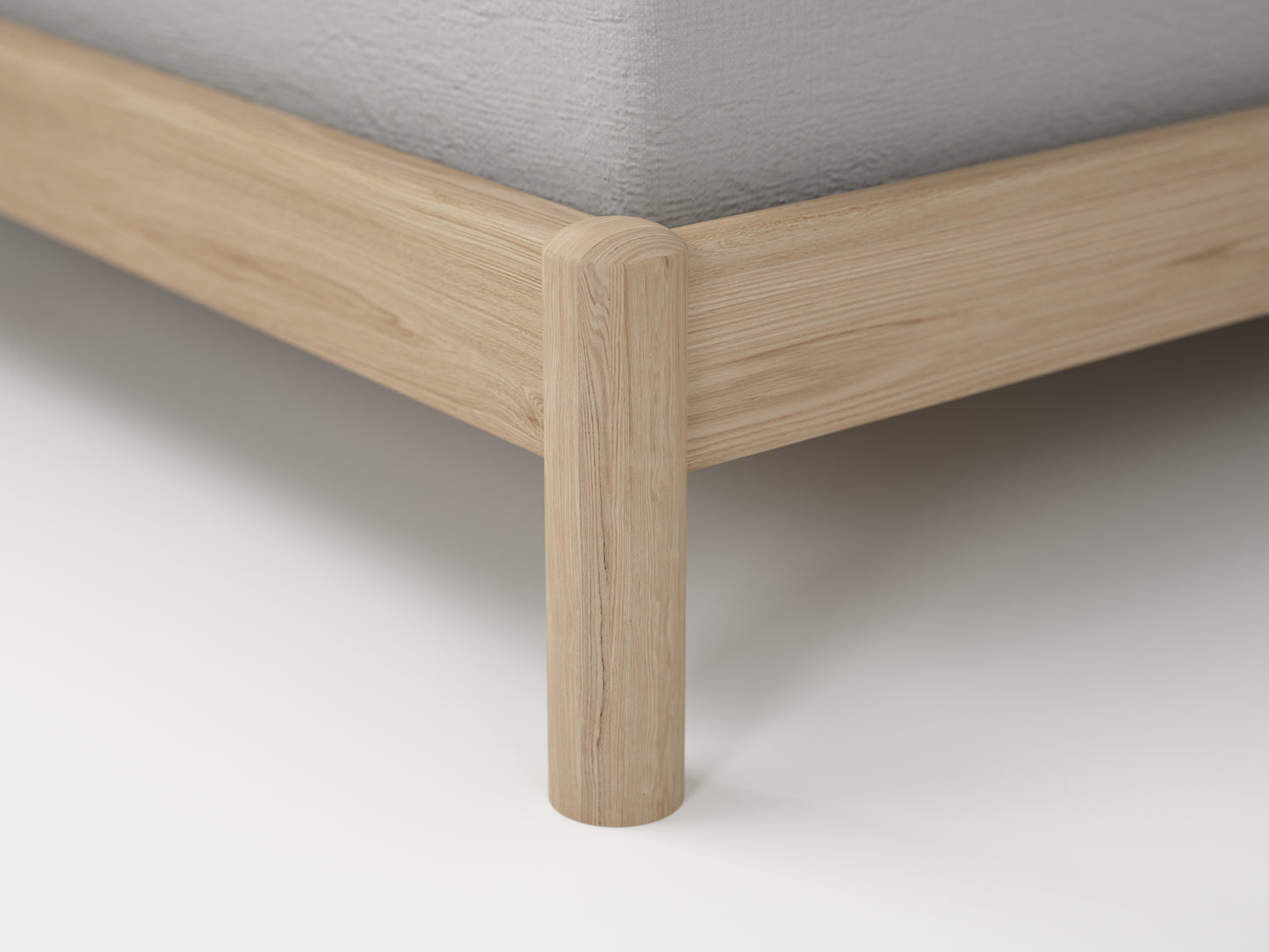 Wooden bed frame corner detail
