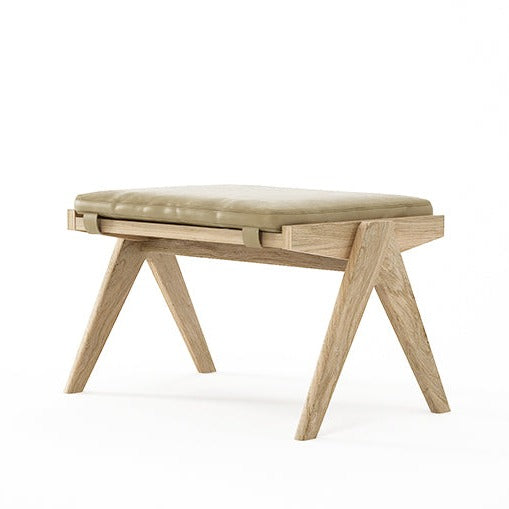 Wooden bench with leather cushion