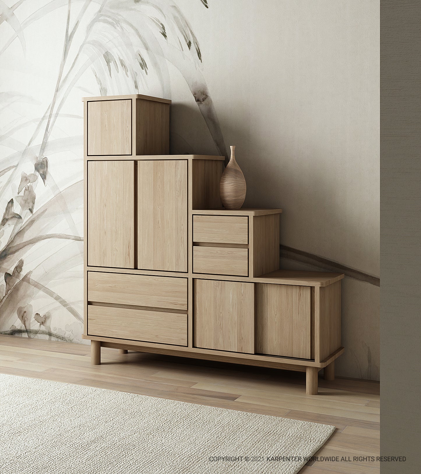 KTK01O_5 Modern wooden cabinet with drawers and doors