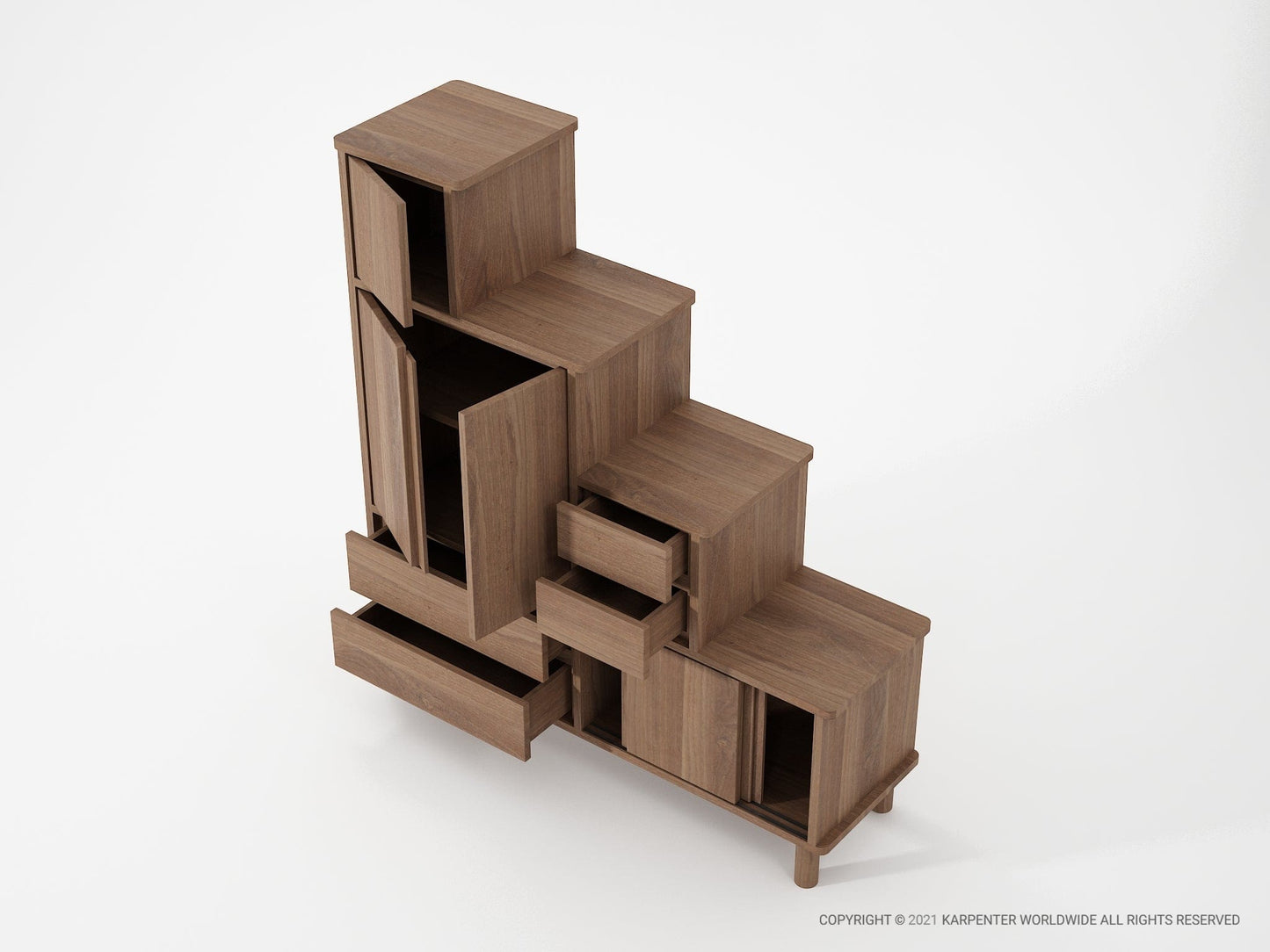 Modern wooden storage cabinet with drawers and doors