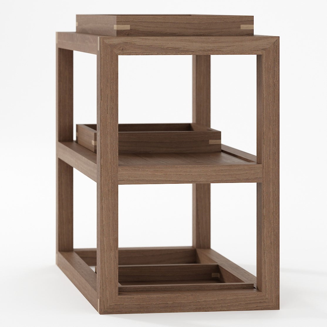 KUD05T_2 - Wooden side table with shelves and trays