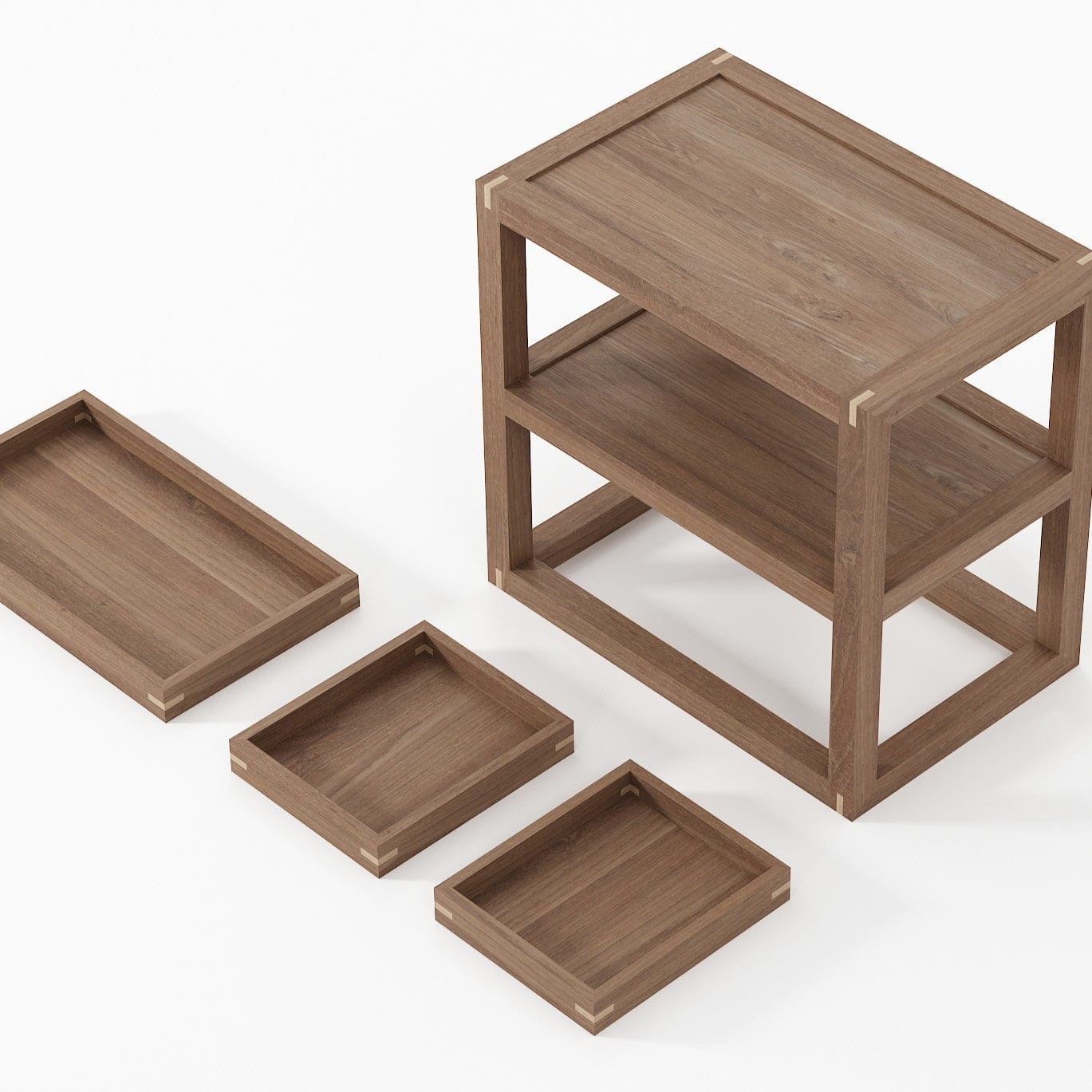 KUD05T_3 Wooden Side Table with Trays