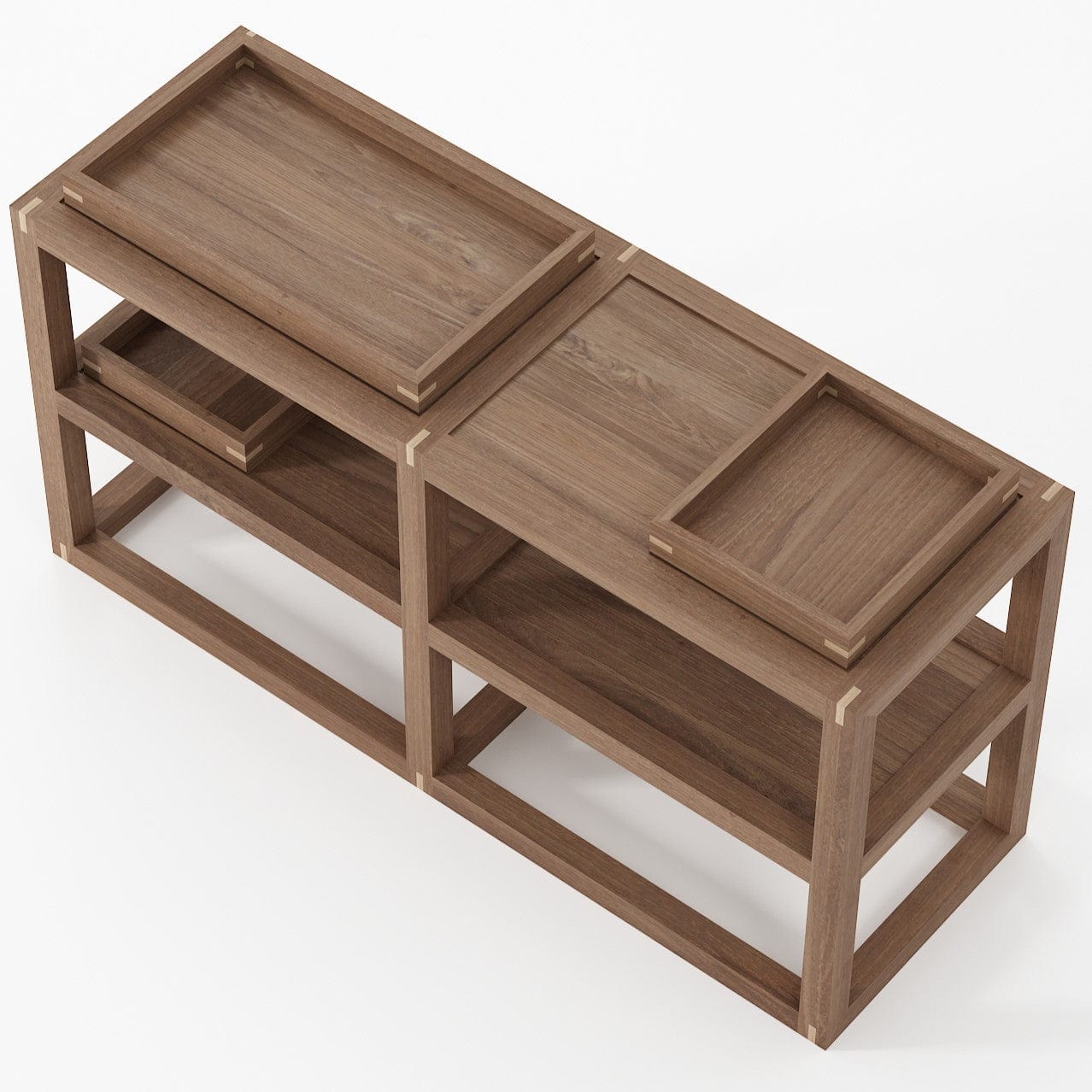 Wooden modular shelf with trays