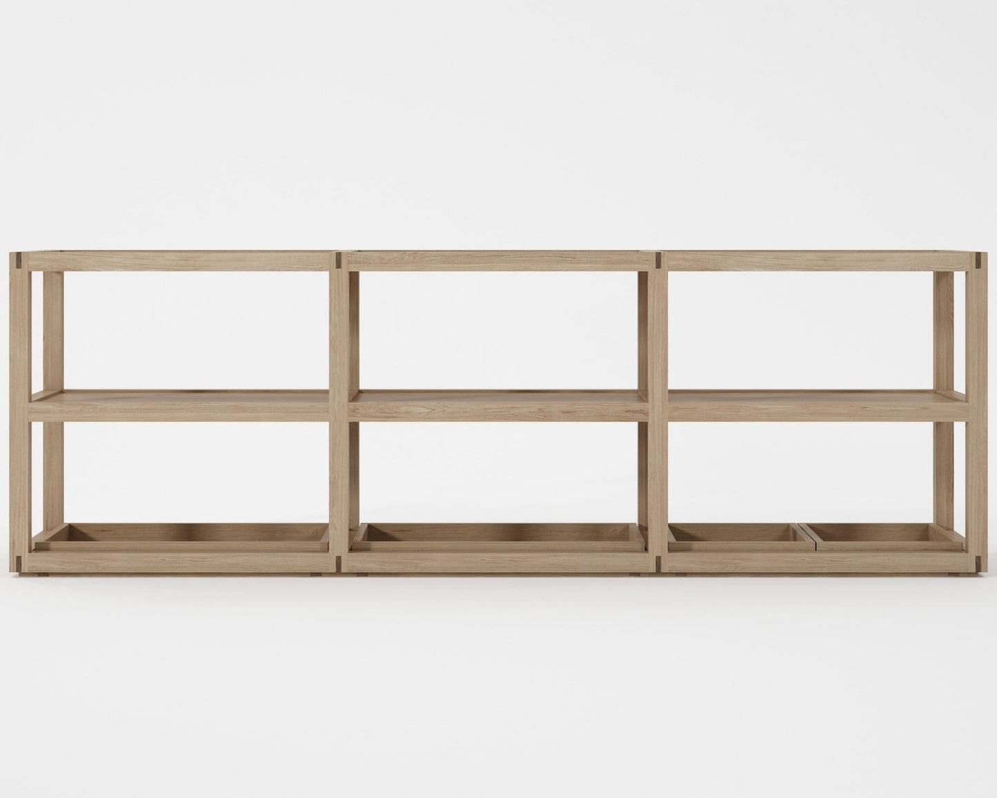 Wooden shelf unit with three sections