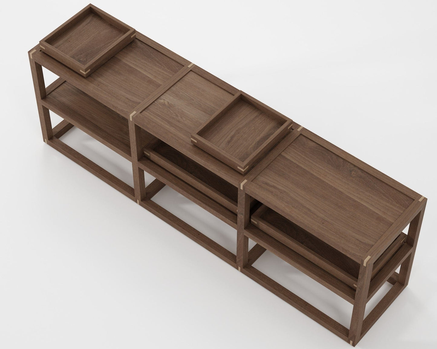 Modern wooden shelf unit with trays