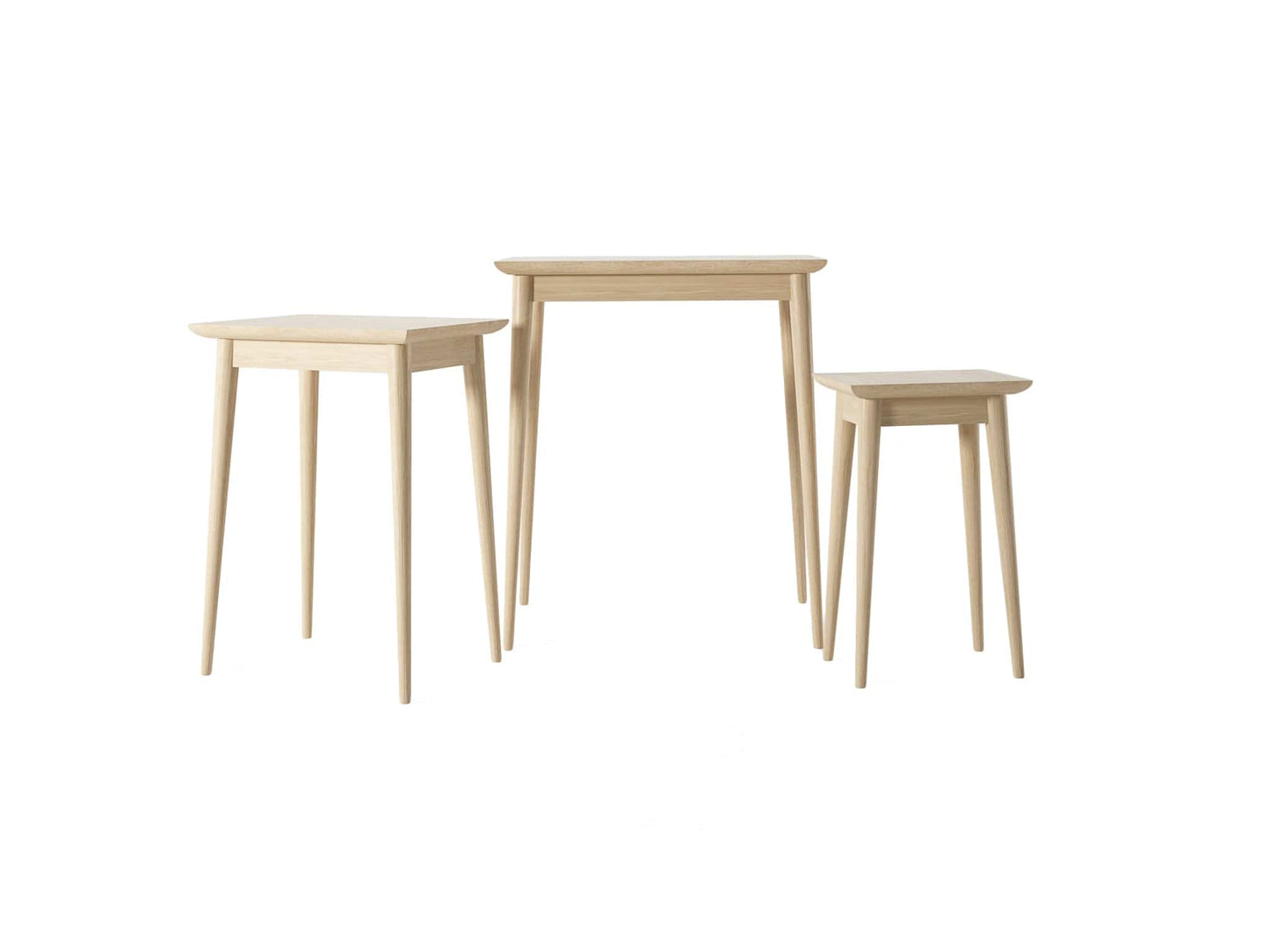 Set of 3 light wood side tables