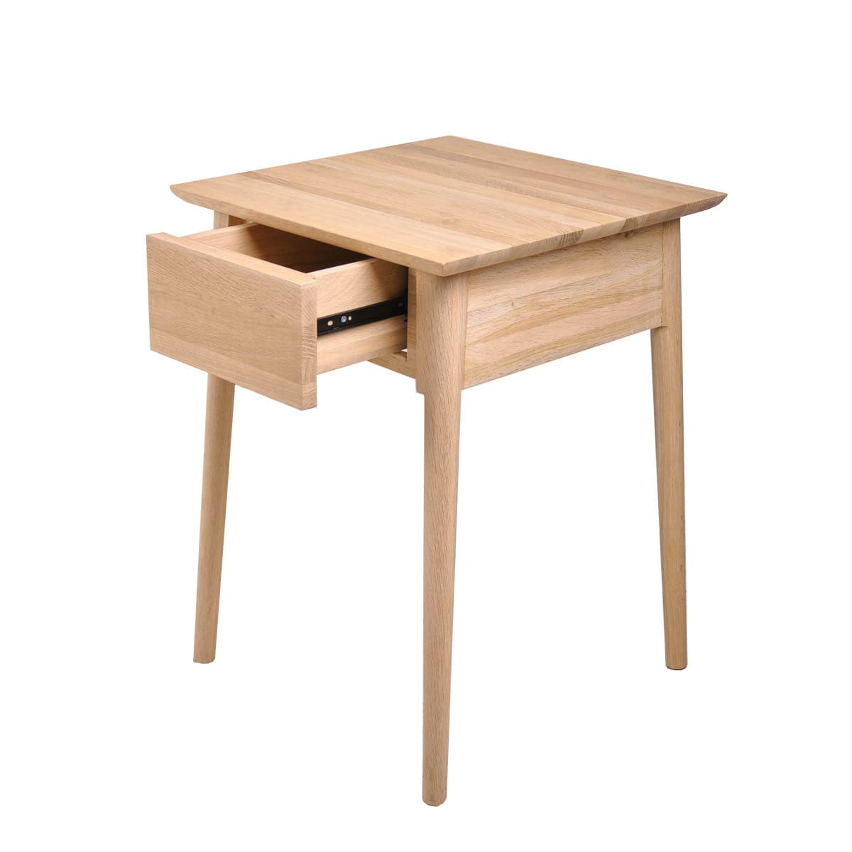 KV0012O-3-2 wooden side table with open drawer.
