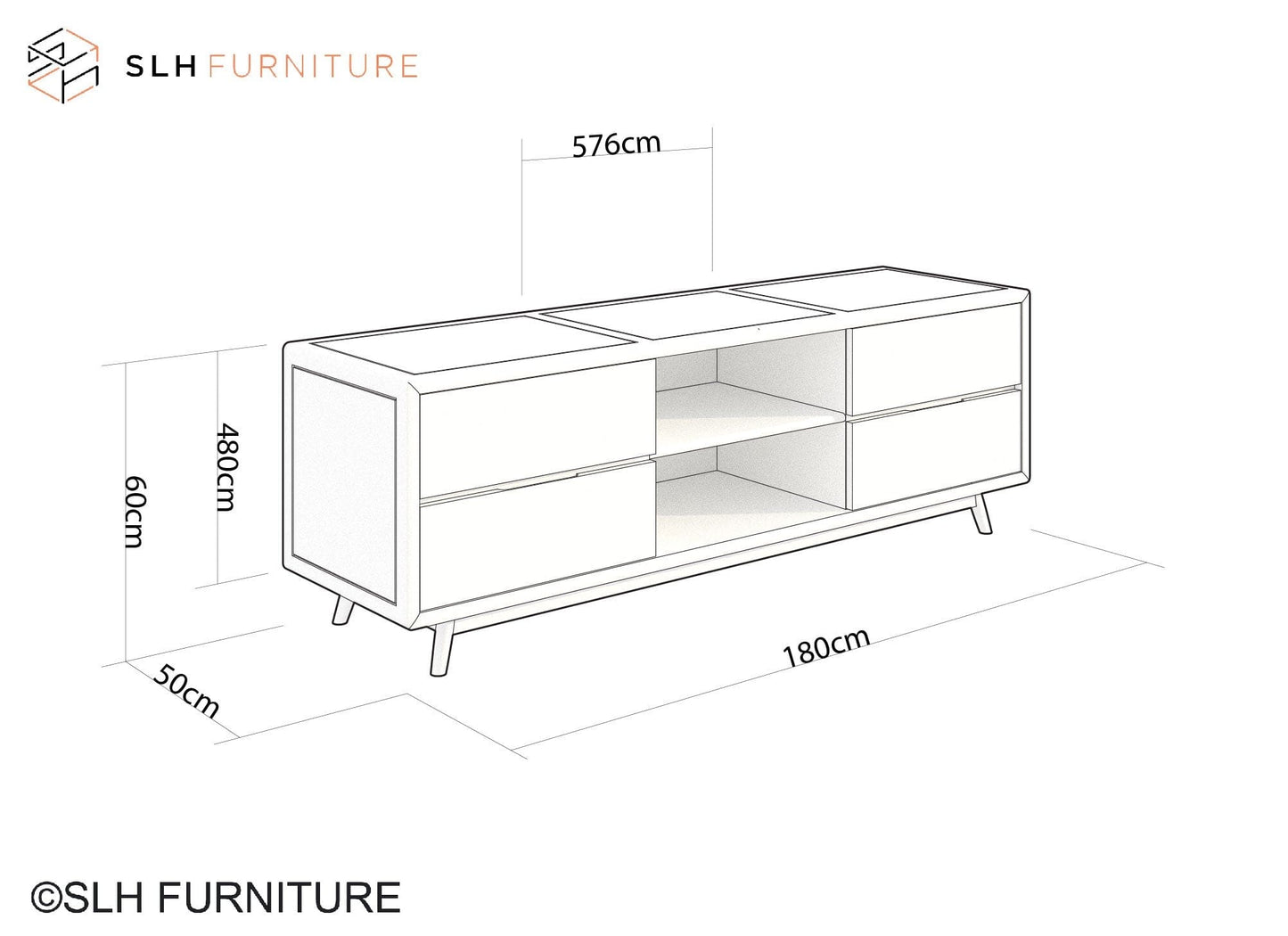 180cm wide, 60cm high, 50cm deep.