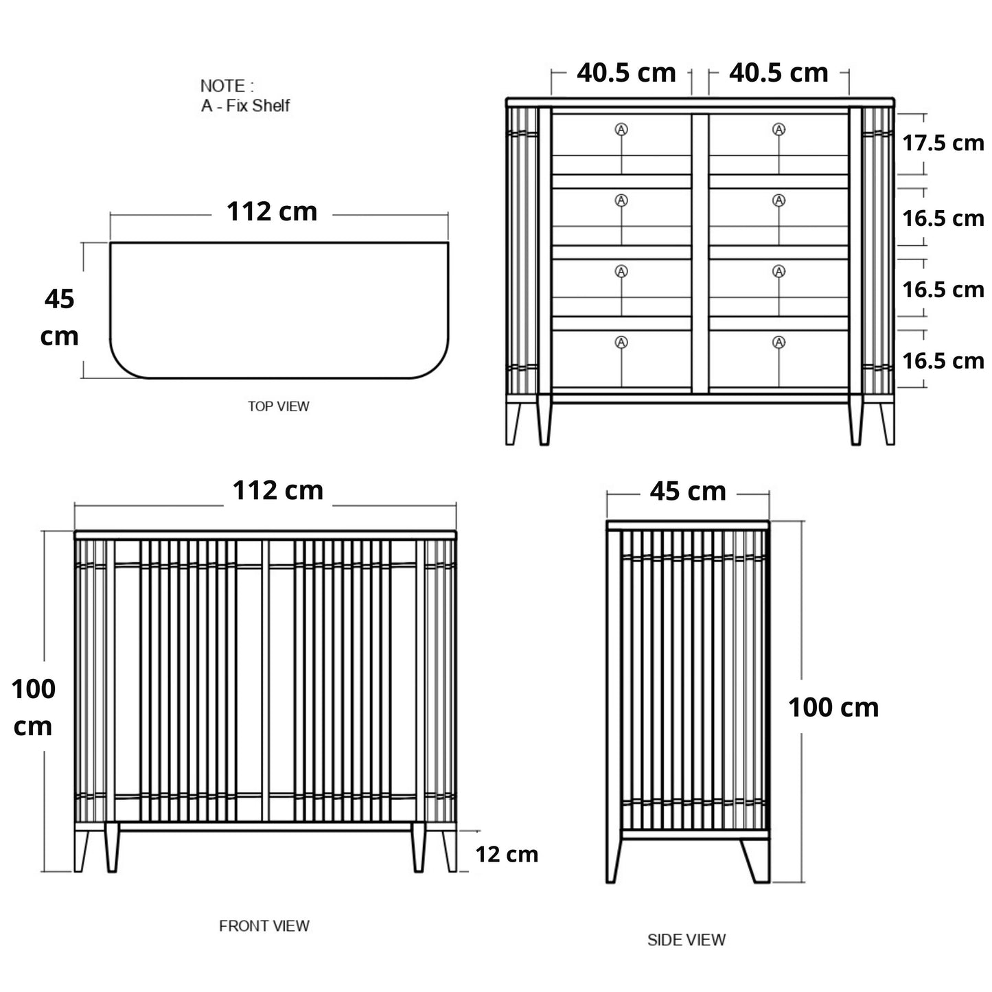 112cm x 100cm x 45cm